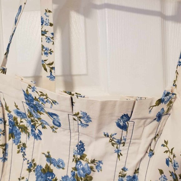 Sold Out NWT By Anthropologie Shoulder-Tie Dress in Blue Floral Ivory, Size M - Picture 9 of 12